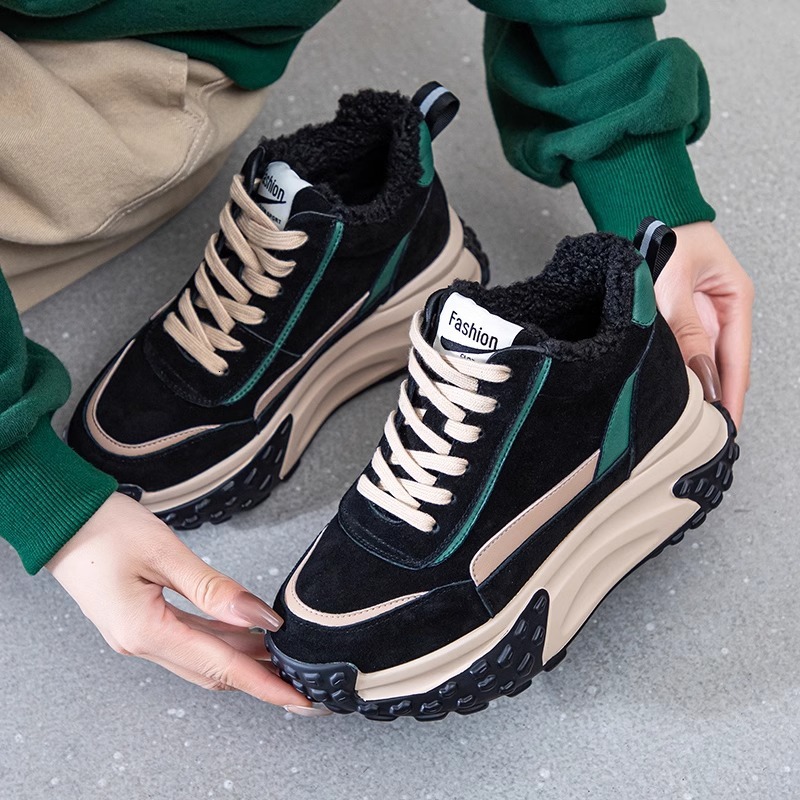 Ddmysports Thick Soled High Top Fleece Lined Dad Sneakers Women New Winter Cotton Shoes For Petite Casual Sports Versatile Outdoor Shoes