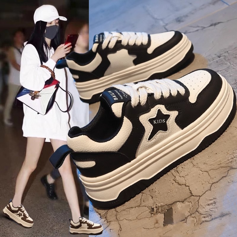 Ddmysports Cute Funny Big Head Shoes Black And White Panda Women Autumn Versatile Thick Sole Height Increasing Sports Niche Casual Sneakers Outdoor Sh