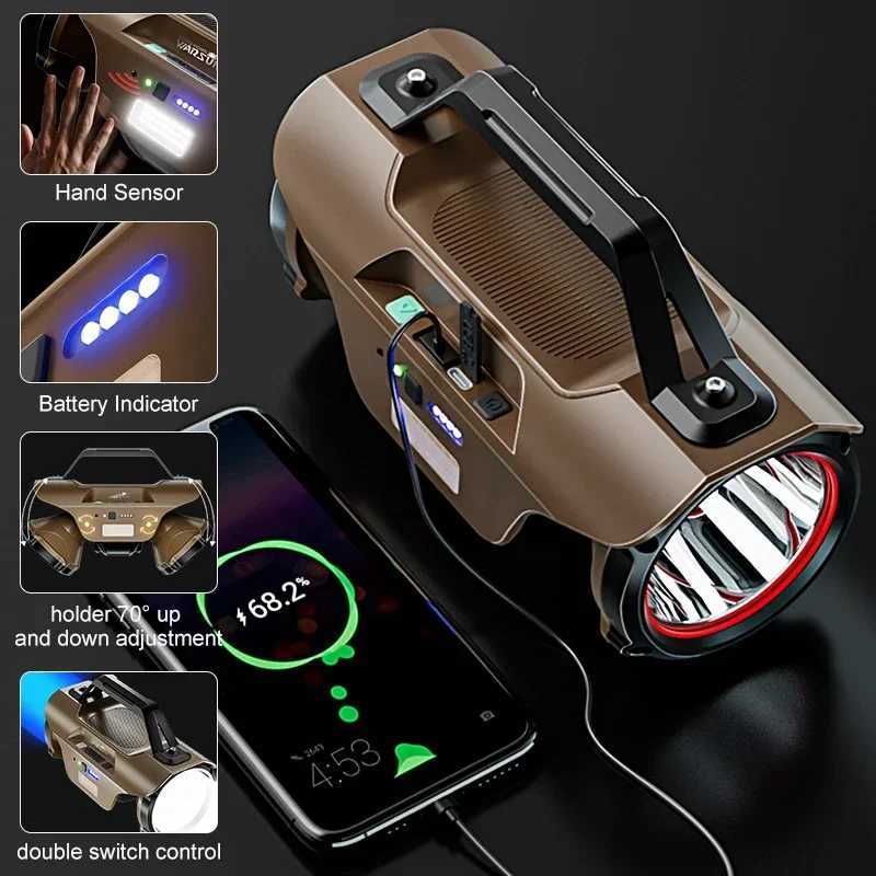 1400LM Dual Light Headlamp with 10 Modes Hand Sensor IPX5 Water Resistant Adjustable Holder for Camping and Hiking 7 sold W250613