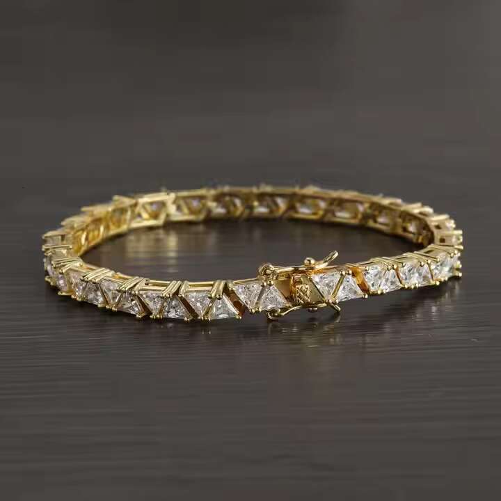 Triangle Shape 7 Inch Moissanite Diamond Tennis Bracelet 10K Gold/Silver Iced Out Luxury Universal Luxury Style for Any Occasion