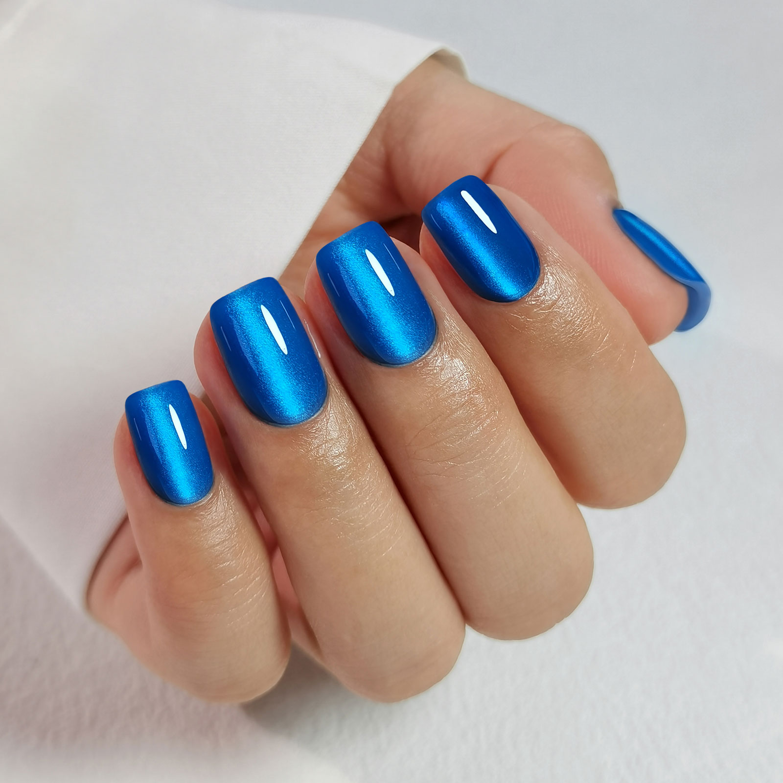 Elegant Squared Edge blue Cats-eye Artificial Finger Extensions | Long-wearing Gel-Like Stick-On Claws with Professional Strength Bond Variety Pack Si