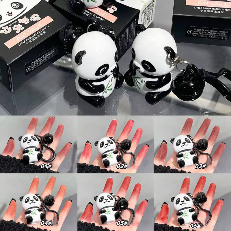 Cute Panda Keychain Velvet Matte lip Mud Grey Red Brown Pink Not Easy Fade Lips Tint Nude Lipsticks Dupes Korean Makeup Cosmetic happy