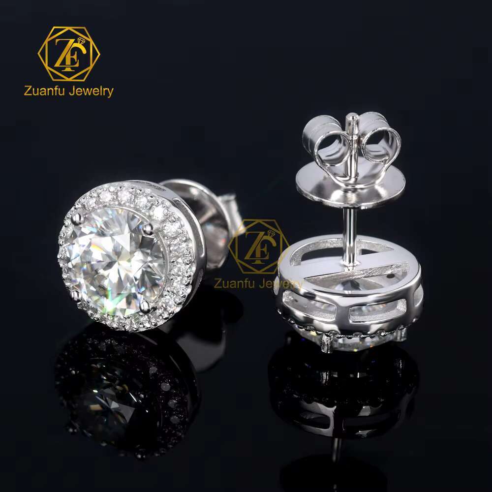 Wholesale Options Available Fine Luxury 925 Sterling Silver 5mm 6.5mm 8mm Moissanite Halo Earrings