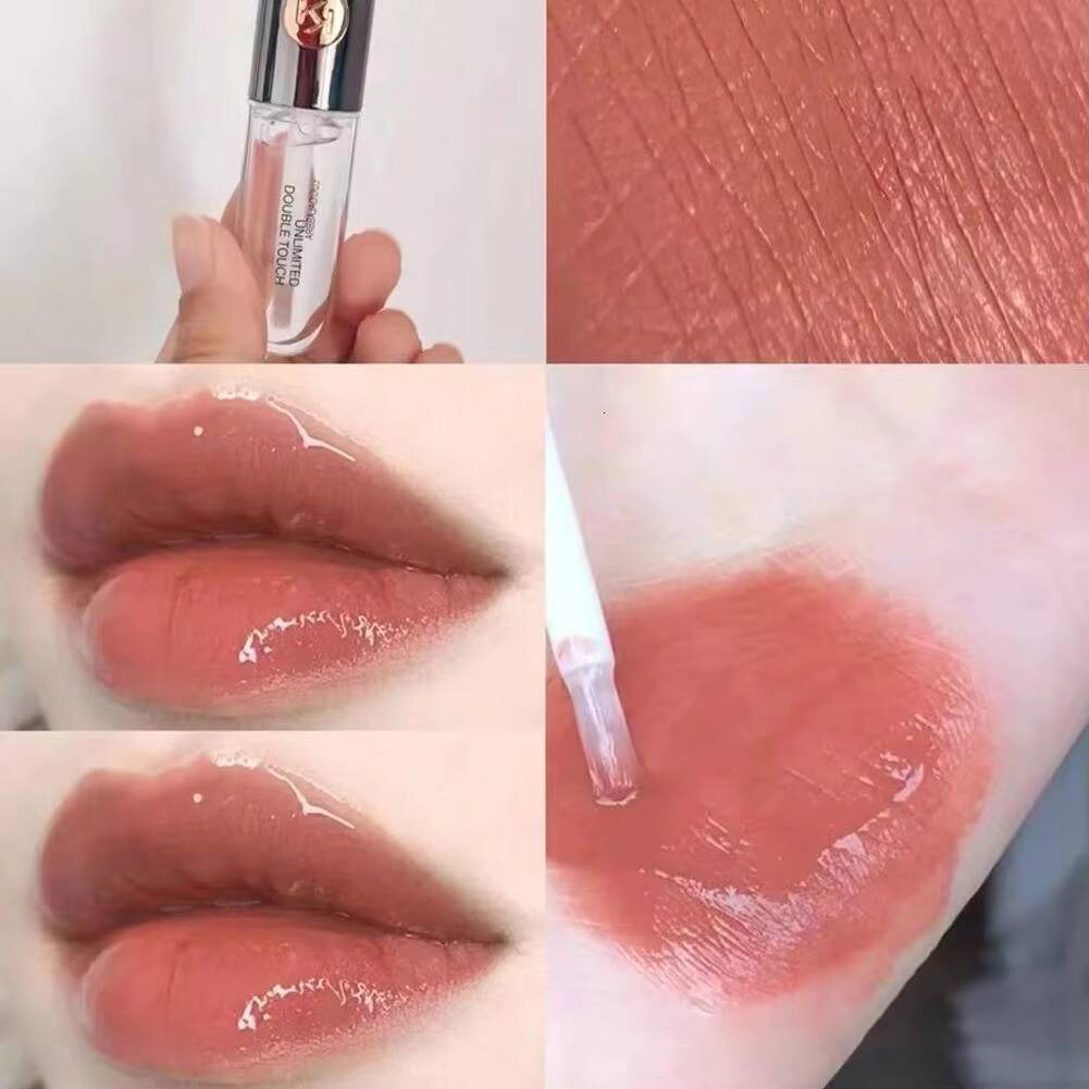 Double Headed Lipstick Mirror Face Gloss Non-Fading Lipsticks Milk Tea Bean Paste Transparent Sexy Plump Lip Makeup happy