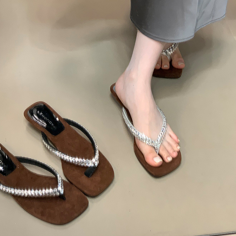 Ddmyoutdoor Flat Toe Clip On For Women Outdoor Wear Summer Soft Sole French Style Small Rhinestone Sandals Outdoor Shoes