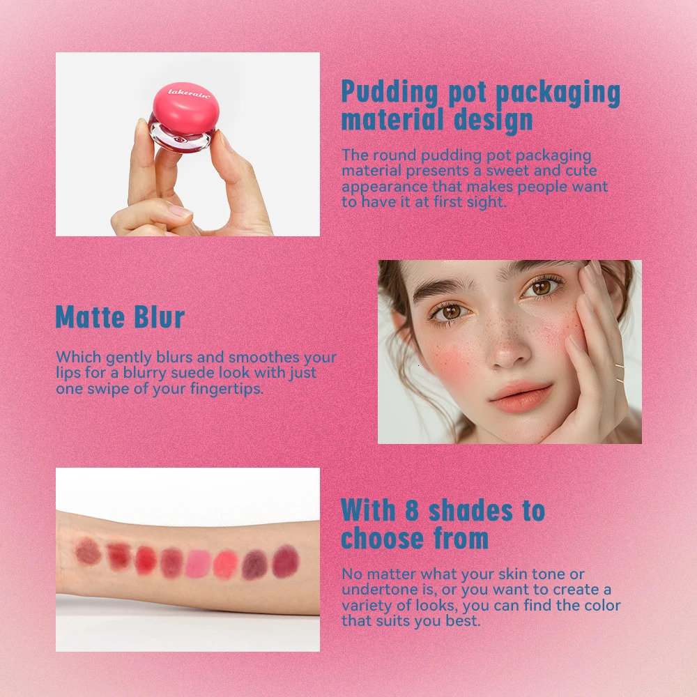 2 in 1 Matte Lip Mud Lip Cheek Blurry Pudding Pot Pink Blush Baby Makeup Blush Buildable Lightweight Multi-Use Soft Matte Finish 250614