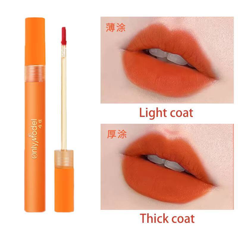Matte Velvet Orange Lipstick Silky Smooth Not Easy To Fade Lipgloss Lasting Red Sexy Waterproof Liquid Lip Glaze Makeup Cosmetic happy