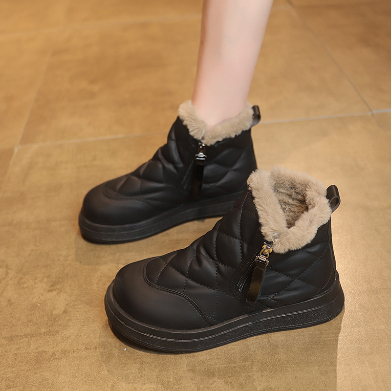 Ddmysports Thick Soled Thickened Fleece Snow Boots Women New Winter Waterproof Side Zipper Leather And Wool Integrated Northeast Warm Non Slip Cotton 