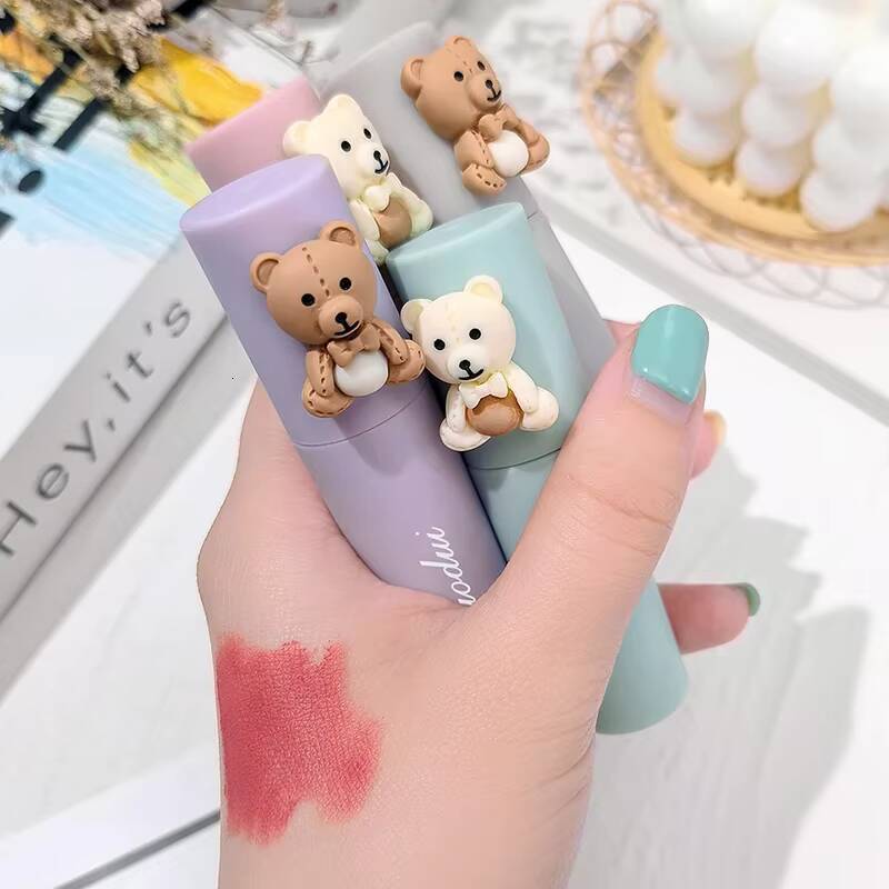 Sweet Milk Bear Velvet Matte Lipstick Smooth Long Lasting Gloss Easy to Wear Waterproof Lip Mud Moisturizing Glaze Makeup happy
