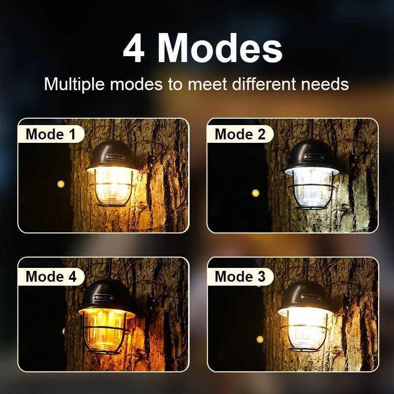 LED Camping Lamp Retro Hanging Lamp Portable Stepless Dimming Camping Tent Light Waterproof Rechargeable Outdoor Lantern W250613