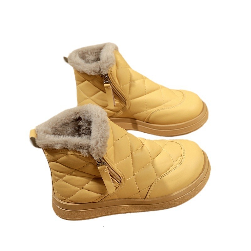 Ddmysports Thick Soled Thickened Fleece Snow Boots Women New Winter Waterproof Side Zipper Leather And Wool Integrated Northeast Warm Non Slip Cotton 