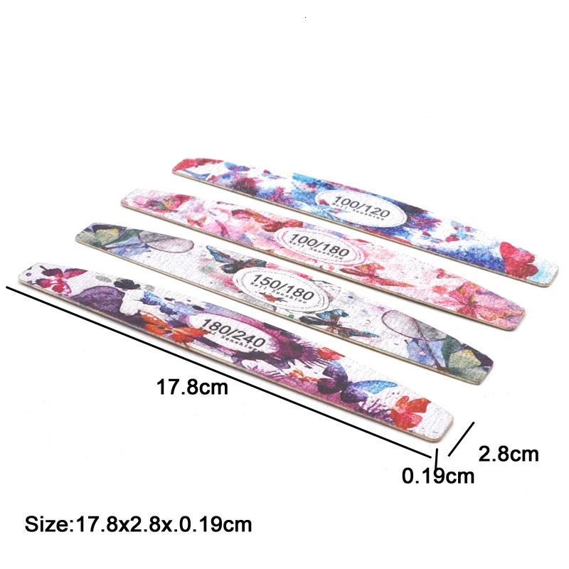 50Pcs Flower n Wood Nail Files 100 150 180 240 Grit Washable Professional Sandpaper Nails File Emery Board Manicure Tools 250605