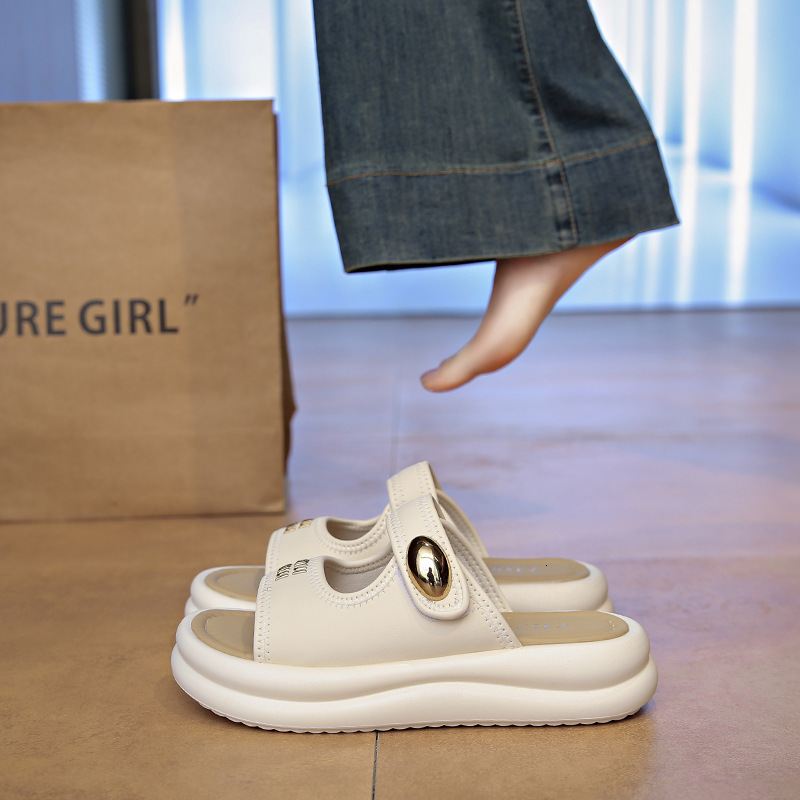 Ddmyoutdoor Women S Summer New Fashion Versatile Comfortable Thick Sole French Style Beach Sandals To Match Dresses Outdoor Shoes