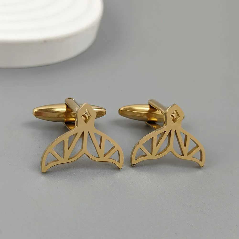 Punk style whale tail hollow stainless steel gold-plated 18K cufflinks French shirt buttons high quality waterproof jewelry XJ250614
