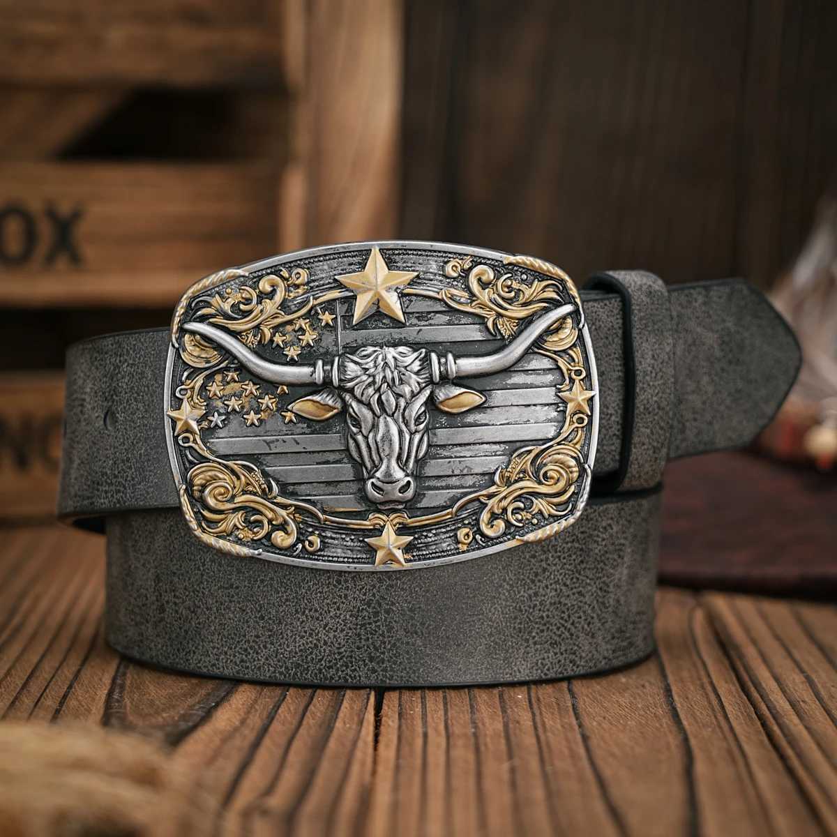 Men - Wen - Western Denim - pu leather - Belt - Vintage jeans with floral carved buckle belt X250614