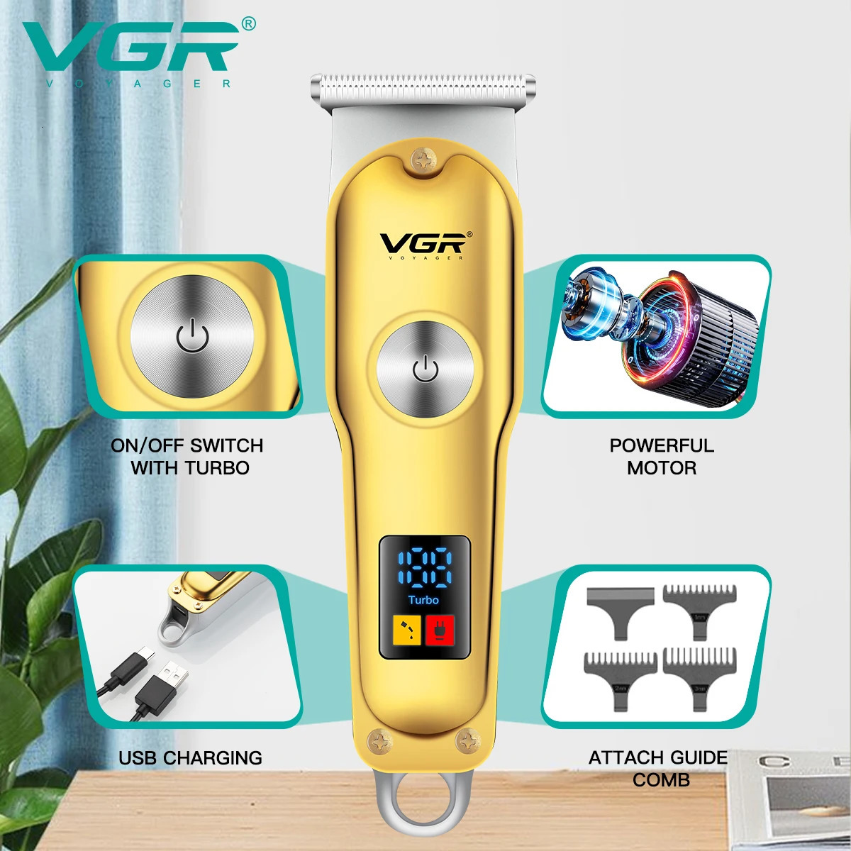 VGR Hair Clipper Mini Hair Trimmer Professional Beard Trimmer Rechargeable Cordless Electric T-Blade Zero Cutting Machine V-290 250612