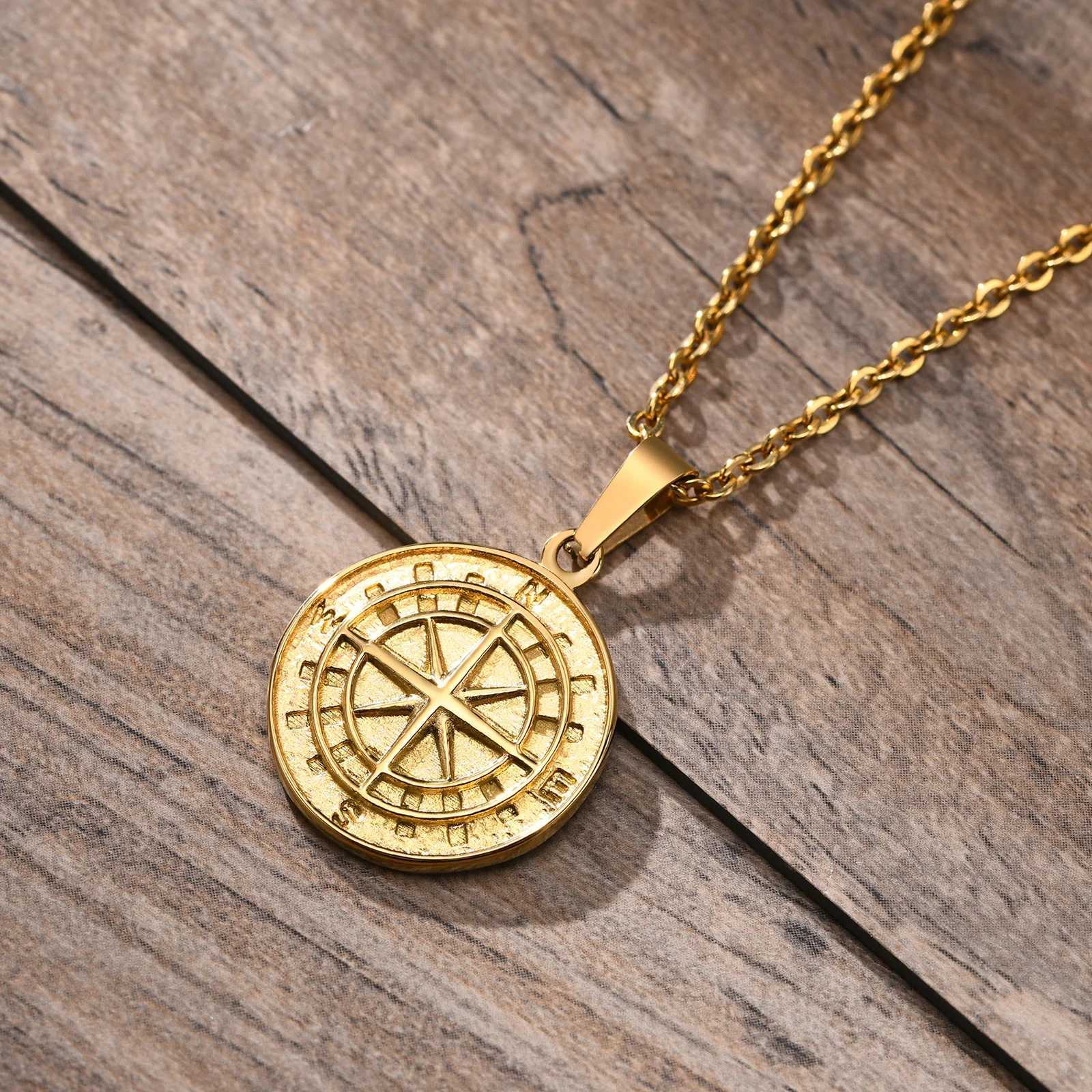 Vnox Compass Necklaces for Men Layering Stacked Cuban Figaro Chain Necklaces Casual Sailing Holiday Stainless Steel Boy Collar Z250614