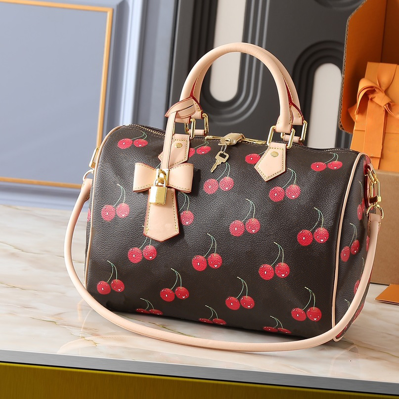 Fashion tote bag versatile women's shoulder bag cherry print series letter logo design outdoor handbag