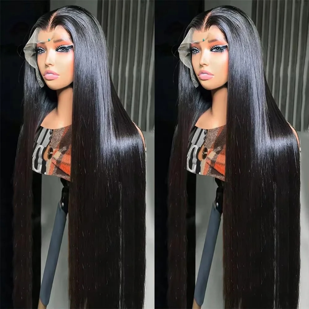 HD Transparent Straight Lace Frontal Human Hair Wigs 30 40 Inch 13x4 Lace Front Wig 200 density PrePlucked Wear And Go Glueless For Women Synthetic