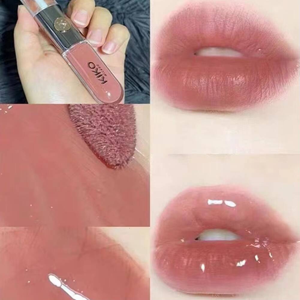 Double Headed Lipstick Mirror Face Gloss Non-Fading Lipsticks Milk Tea Bean Paste Transparent Sexy Plump Lip Makeup happy