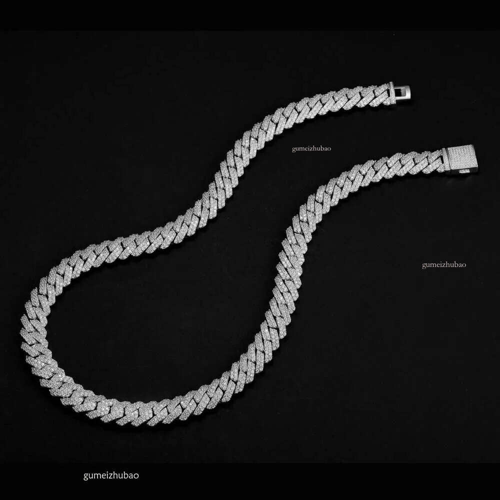 Designer Necklace Hip Hop 2 Rows Stones 14mm Sterling Sier White Gold Plated Iced VVS Dia Moissanite Cuban Link Chain Rock Jewelry Gift with Gra