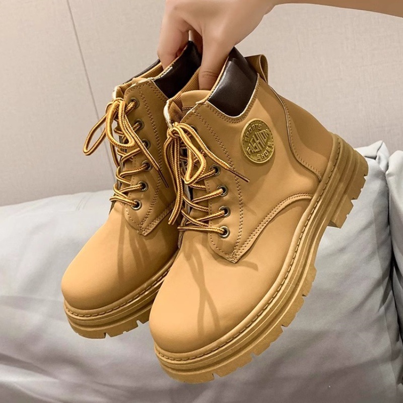 Ddmysports Mountaineering Workwear Yellow For Autumn New Fashion Martin Women Indestructible Motorcycle Ankle Boots Outdoor Shoes