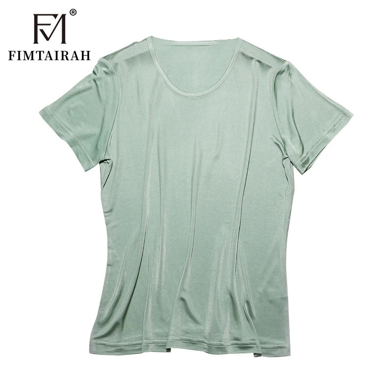 Fimtairah Double-sided knitted silk T-shirt for women elastic short-sleeved mulberry silk round-neck slimming top 250609