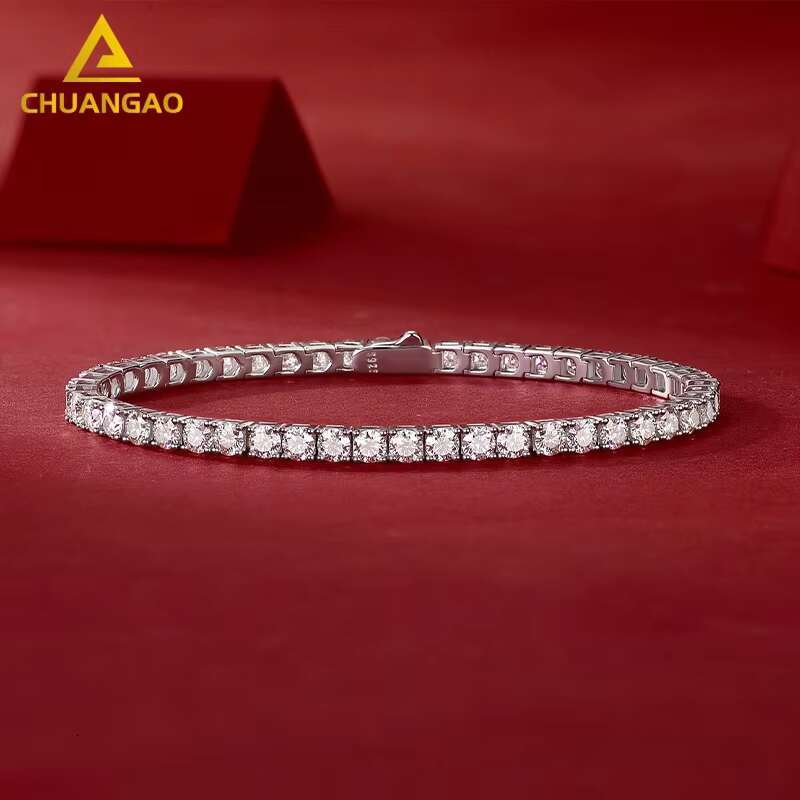 925 Sterling Silver Moissanite Bracelet with VVS Pass Diamond Tester Gold Plated Charm Bracelets