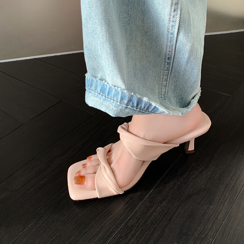 Ddmyoutdoor Fairy Style Sandals Outdoor New Open Toe Thin Heel Pleated Strap Backless High Heels For Women Outdoor Shoes