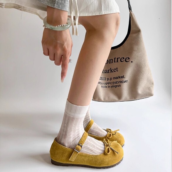 Ddmysports Spring New Flat Mary Jane With Bowknot For Women French Round Toe Ballet Style Single Shoes Outdoor Shoes