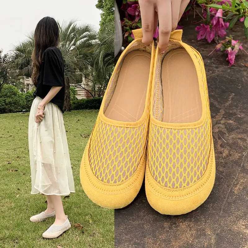 Womens Round Toe Flat Shoes Slip Casual Shoes N-slip Loafers New Mesh Plus Size Flats Women Summer Breathable Shoes Women XJ250614
