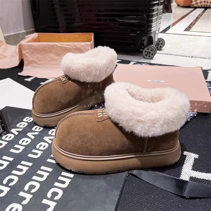 Ddmysports Sheepskin Integrated Warm Bread Cotton Shoes Thick Sole Short Cute Ugly Big Head Snow Boots Women S New Winter Model Outdoor Shoes