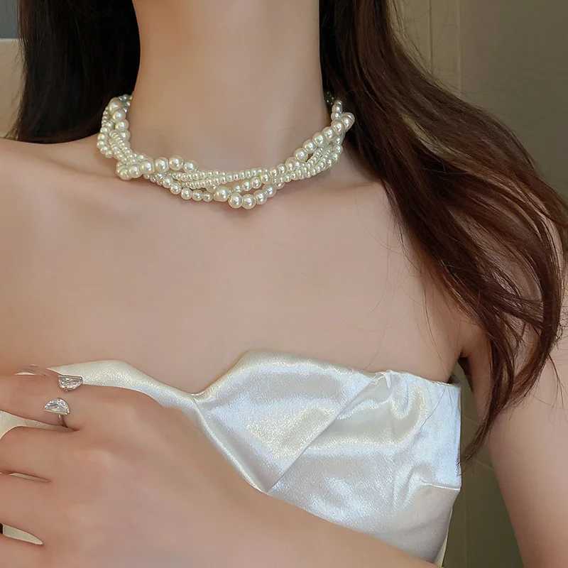 FYUAN Korean Style Twining Pearl Choker Necklaces for Women Geometric Necklaces Weddings Bride Jewelry Accessories Z250614