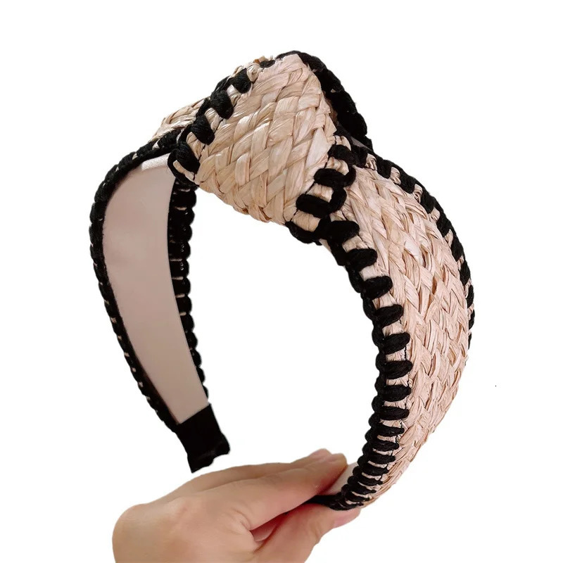 Raffia Knotted Headband Women Ladies Casual Shopping Headpiece Wide Female Hairbands 250610