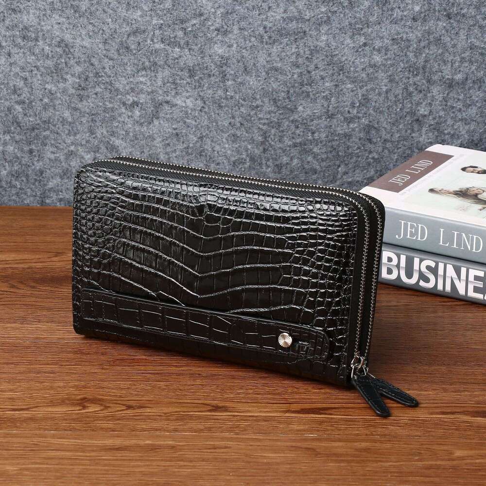 Belly New Pattern Crocodile Men's Double Pull Genuine Leather Handbag Fashion Classic Clutch Multi-Card Slot Large Wallet Trend