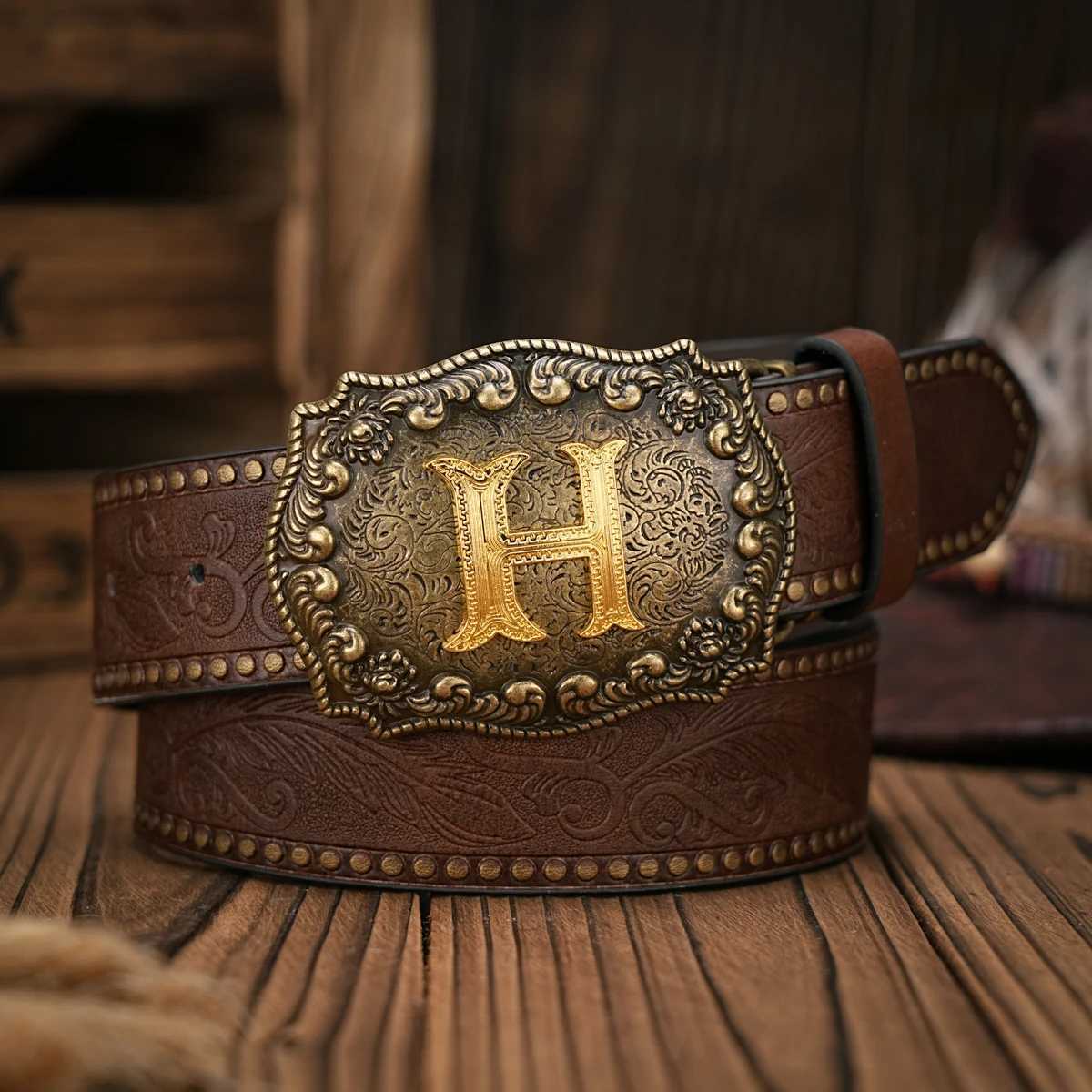 Vintage style PU Leather Western Denim Belt Classic Letter buckle - 3.8 cm wide durable and stylish for men and wen - perfect X250614