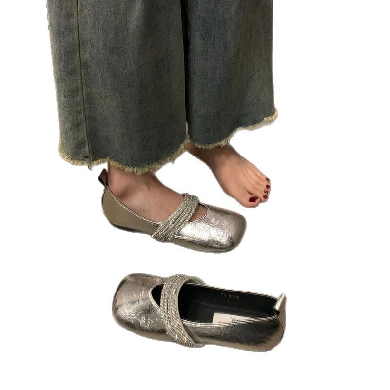 Ddmyoutdoor Mary Jane Women S New Slip On Leather For To Match Dresses Elegant Flat Silver French Style Single Shoes Outdoor Shoes