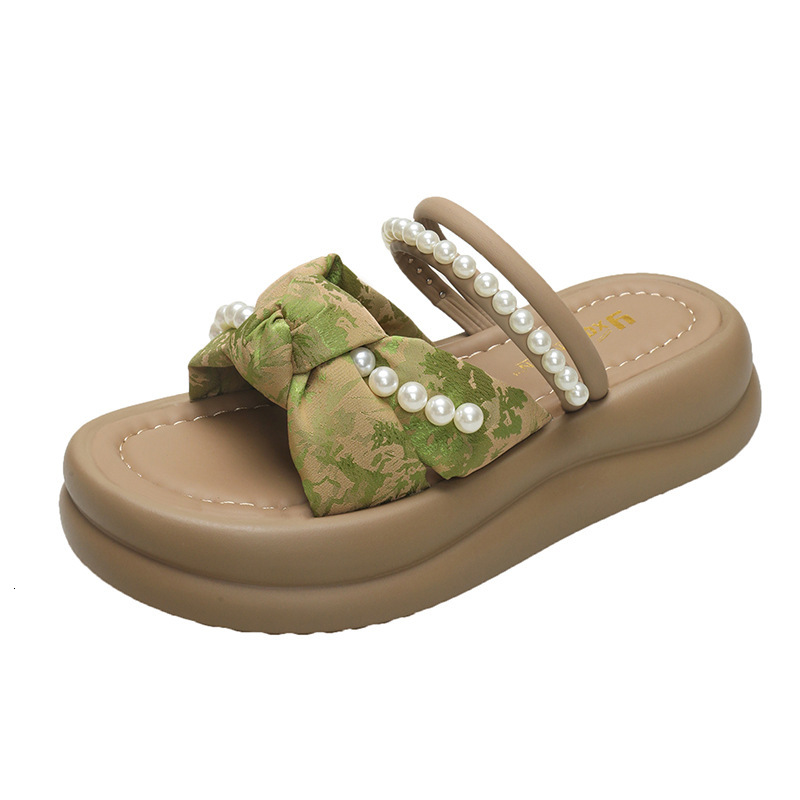 Ddmyoutdoor Ddmyoutdoor Thick Sole Pearl Slippers Women Outdoor Wear Summer New Style One Strap Cross Flat Sandals For Shoes Outdoor Shoes