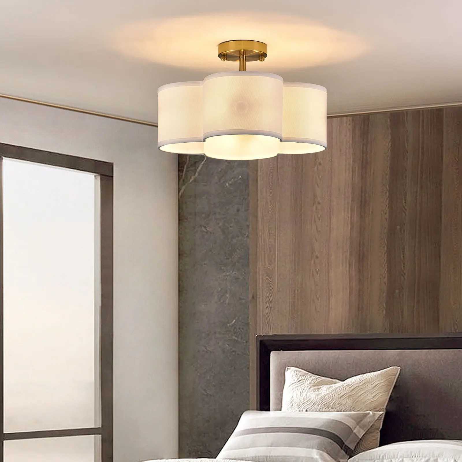 4-Light Semi Flush Mount Ceiling Light Fixture Gold Finish Ceiling Light Close to Ceiling Lamp for Bedroom Dining Room E12 Base XJ2500613