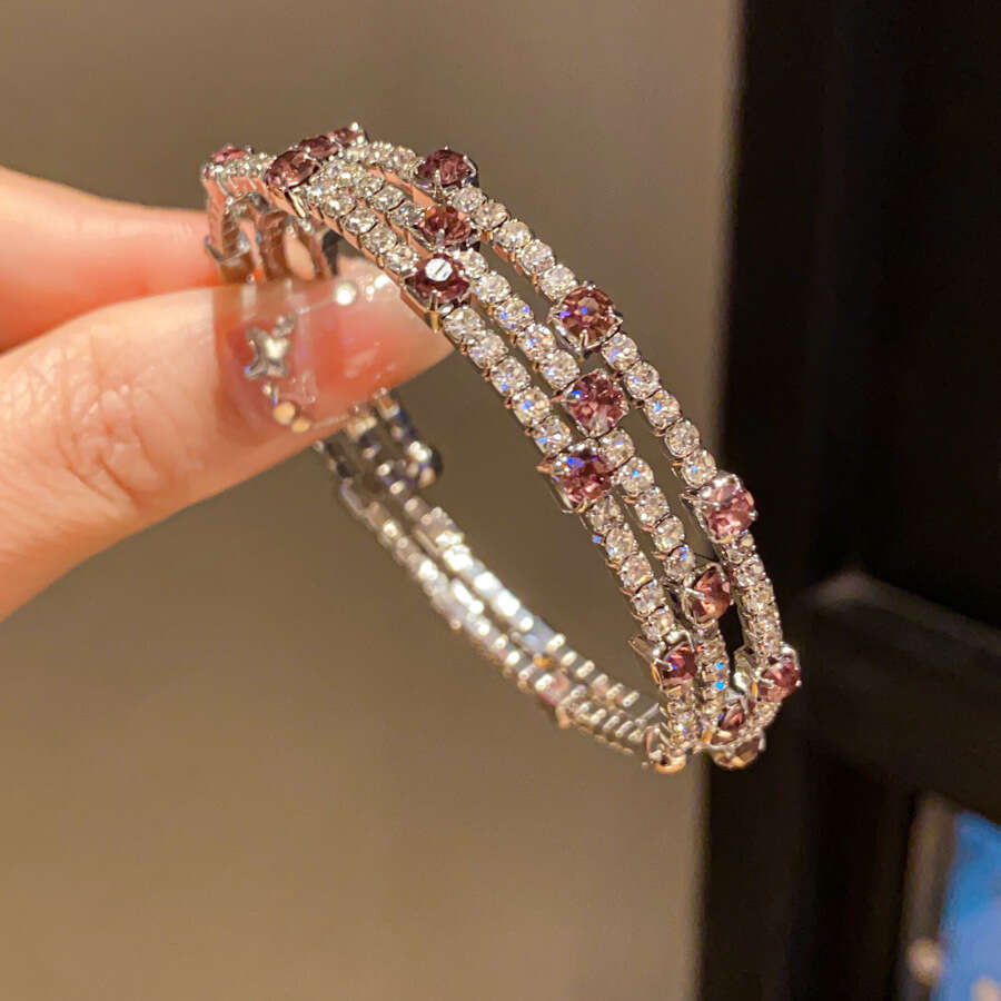 2025 new luxury jewelry designer bracelet Inlaid moissanite Multi-layer Geometric Open Bracelet Fashion Sweet Bangle Women Versatile Commuting Jewelry