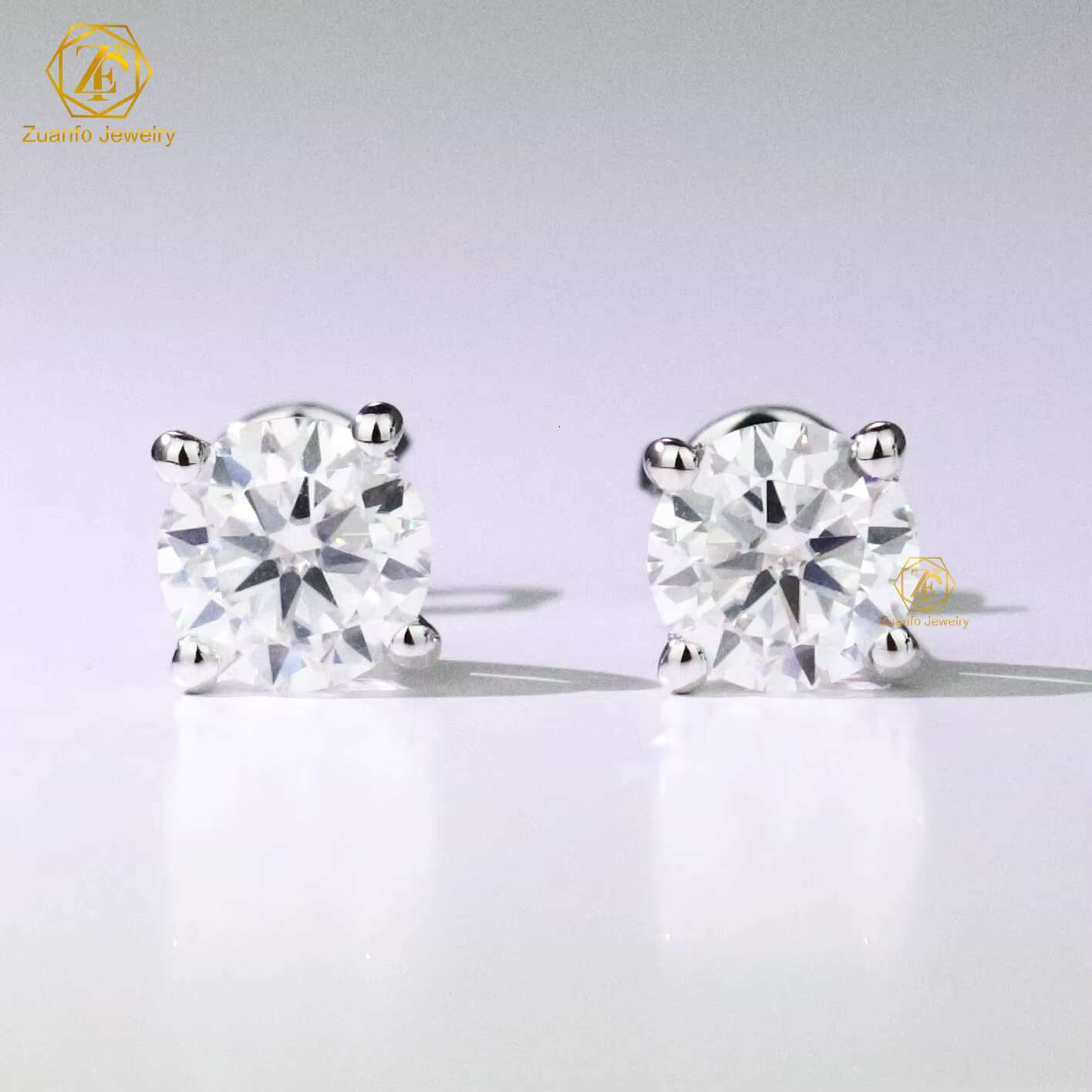 Luxury 925 Sterling Silver Moissanite Jewelry Earrings 6.5mm Cut Classic Style 4-Prongs Stud Diamond Main Stone Perfect Gift