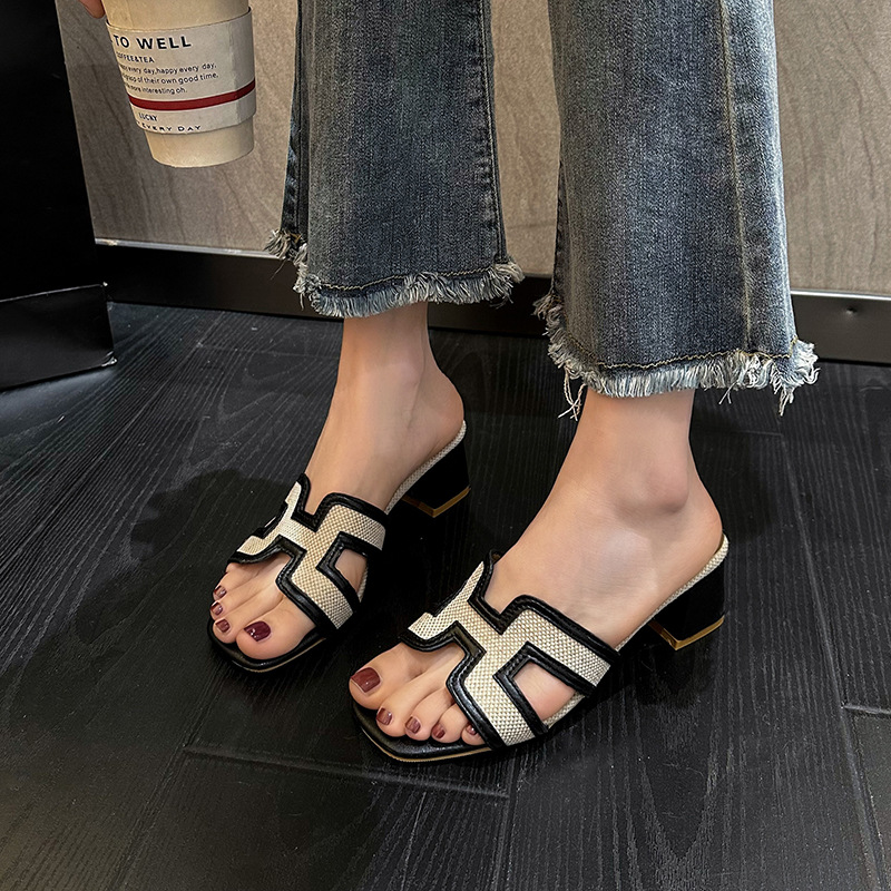 hot Free Shipping designer Slippers New high heeled slippers for women with and straight heels fashionable beach sandals thick soles