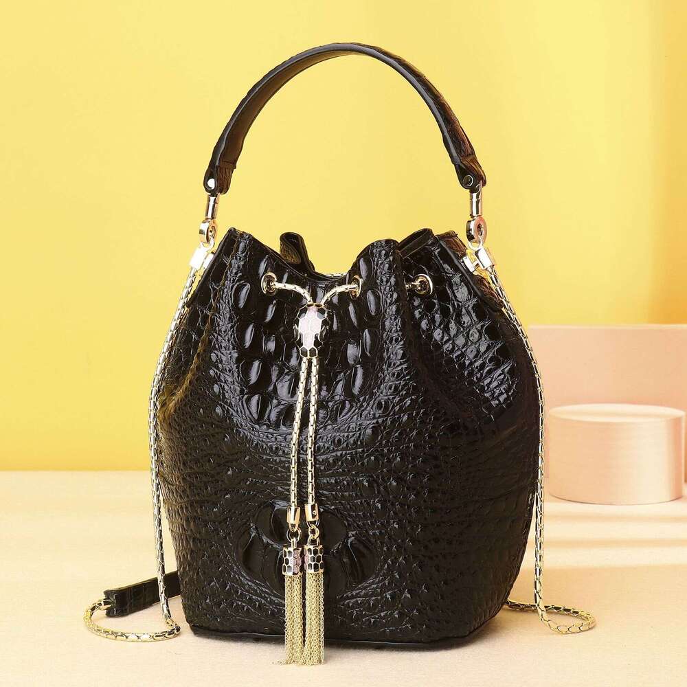 Classic Crocodile Bone Pattern Fashion Handbag Bucket Single Shoulder Crossbody Unique Women's Bag Trendy Style