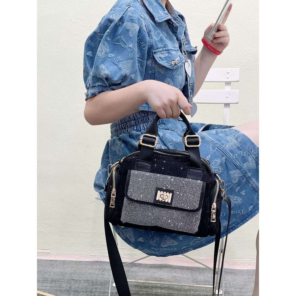 Fashion Rhinestone Sequin Cowhide Women's Casual Multi-use Shoulder Crossbody Bag Versatile Handbag Trendy