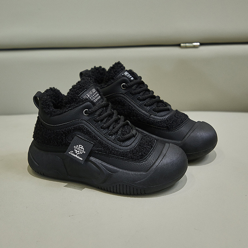 Ddmysports Lamb Wool For Women New Thick Soled Loafers British Style Height Increasing Fleece Lined Cotton Shoes Outdoor Shoes