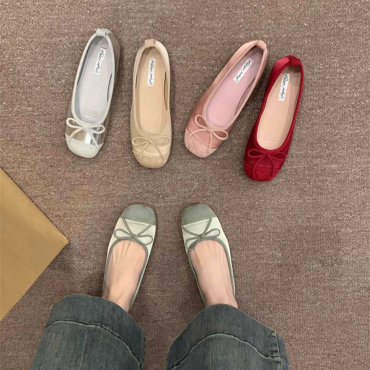 Ddmyoutdoor Ddmyoutdoor Soft Sole Red Spring Autumn Gentle Small Single Women Flat Evening French Style Silver Ballet Shoes Outdoor Outdoor Shoes