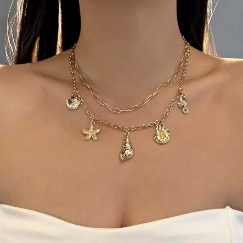 Bohemian Shell Conch Starfish Pendant Necklace for Women Summer Beach Vacation Gold Color Neck Chain Jewelry Y2K Accessories Z250614