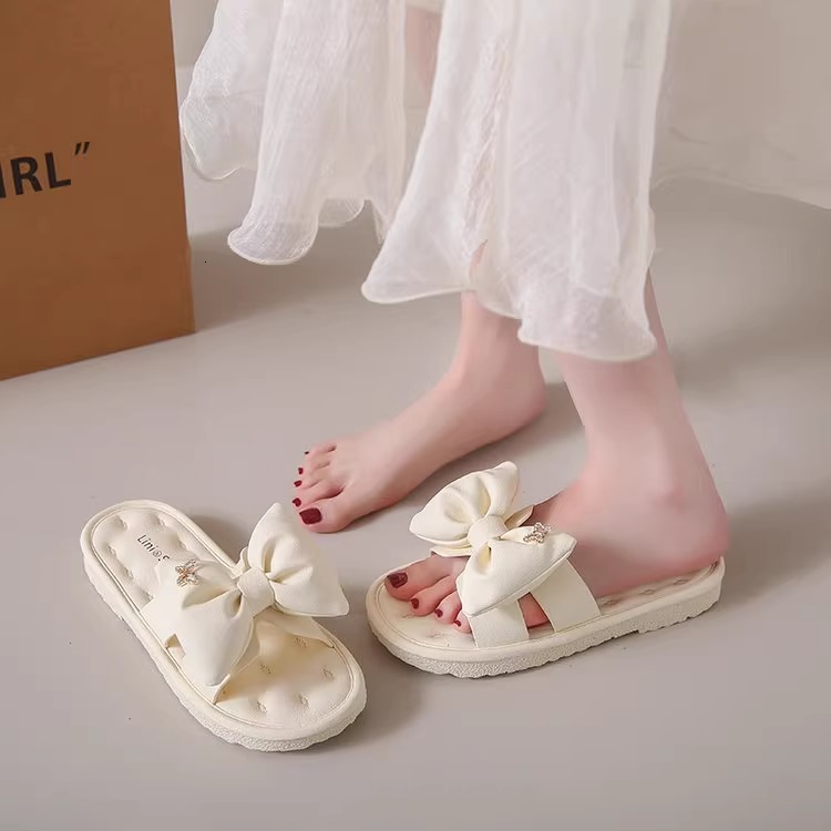 Ddmysports Bowknot One Strap Sandals Outdoor Wear New Summer Flat Non Slip Beach Shoes High End Cool Slippers For Women Outdoor Shoes