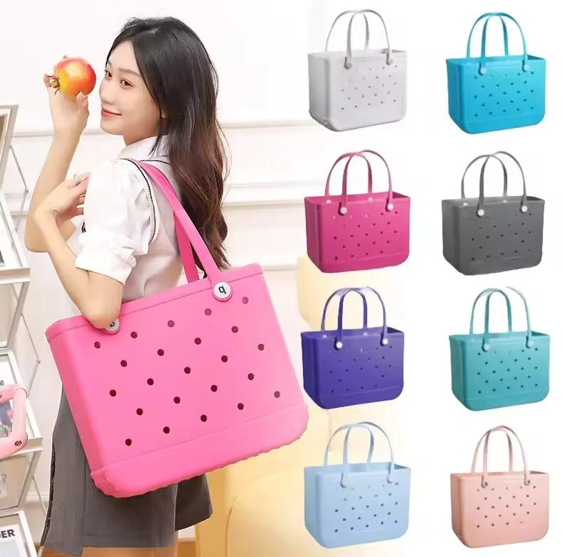 US STOCK Storage Bags Waterproof Bogs Beach Bag XL Solid Punched Organizer Basket Summer Outdoor Water Park Handbags Large Women's Totes 0809