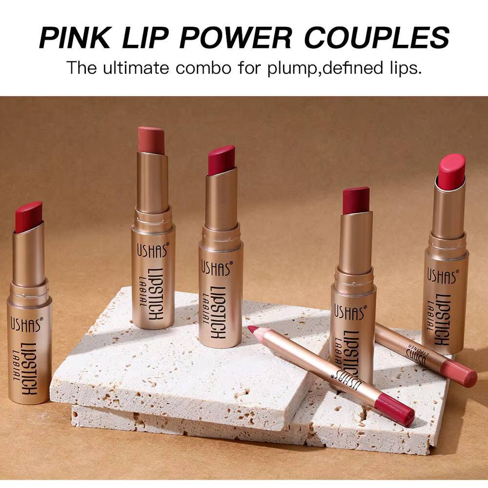 2 In 1 Lipstick Liner Set 24 Hours Water Resistant Lipsticks Matte Pencil Cosmetic Korean makeup Lip Gloss Tint Stain happy